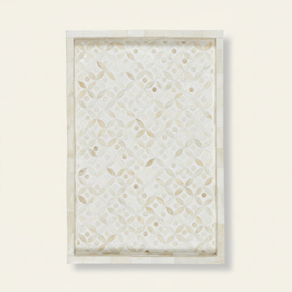 Bone Inlay Geometric Star Design Tray in White Color