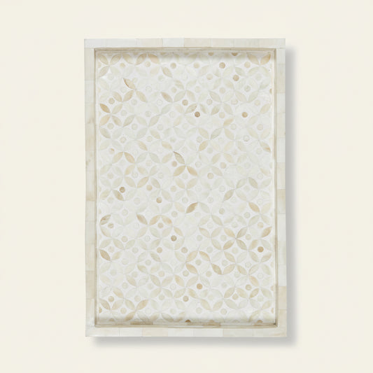 Bone Inlay Geometric Star Design Tray in White Color