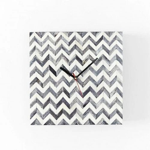 Bone Inlay Wall Clock - Chevron Natural White