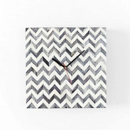 Bone Inlay Wall Clock - Chevron Natural White