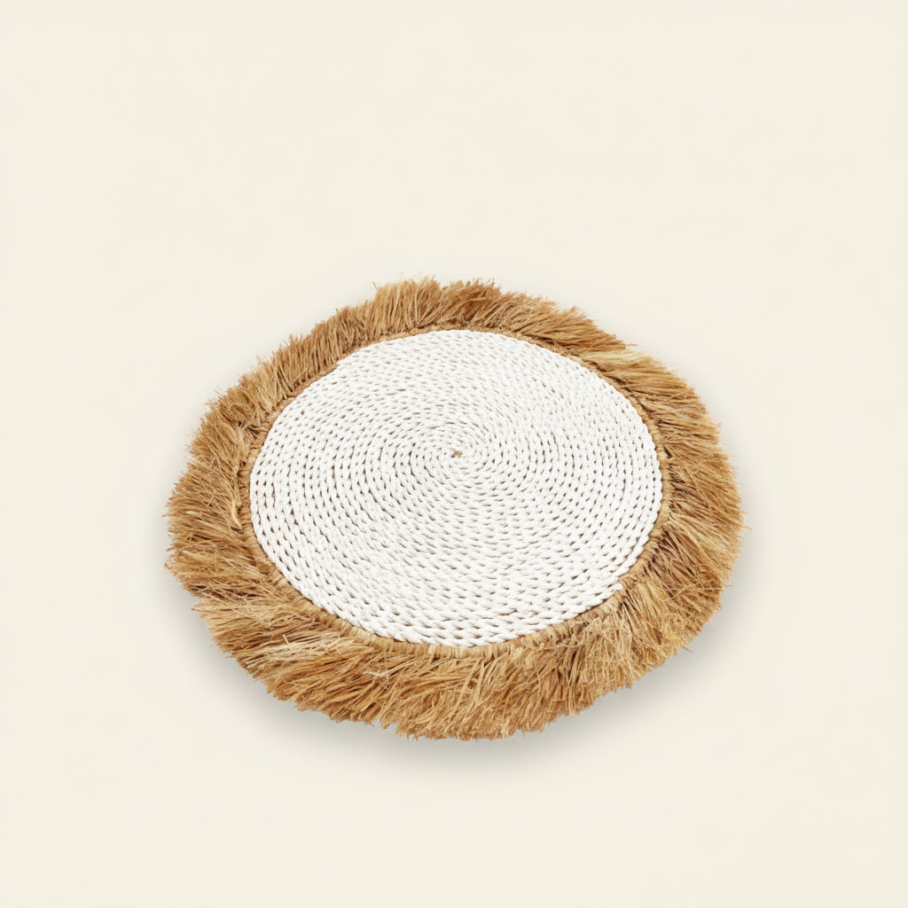 SEAGRASS RAFFIA PLACEMAT | NATURAL + WHITE | SET OF 4