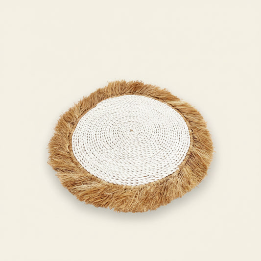 SEAGRASS RAFFIA PLACEMAT | NATURAL + WHITE | SET OF 4