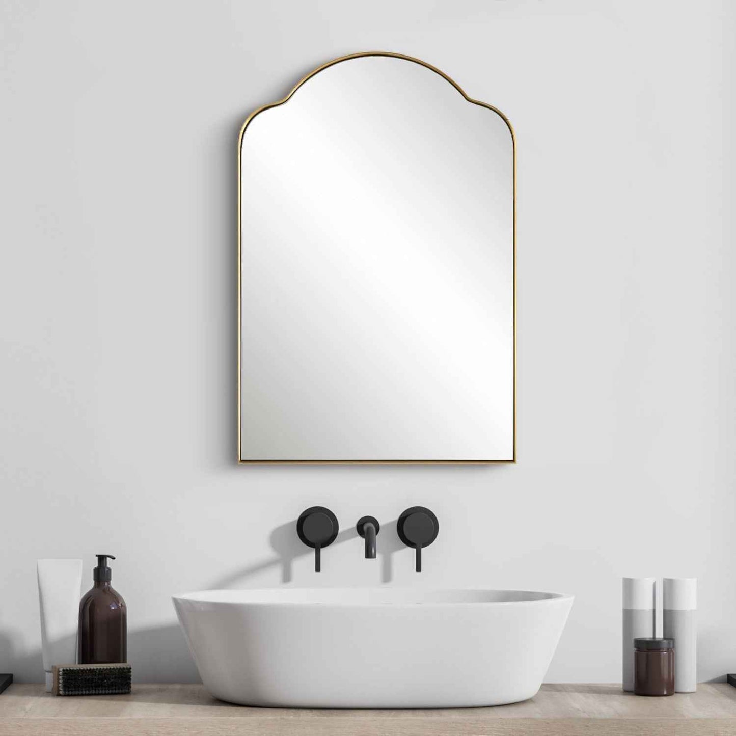 SIDNEY ARCH VANITY MIRROR: BRASS