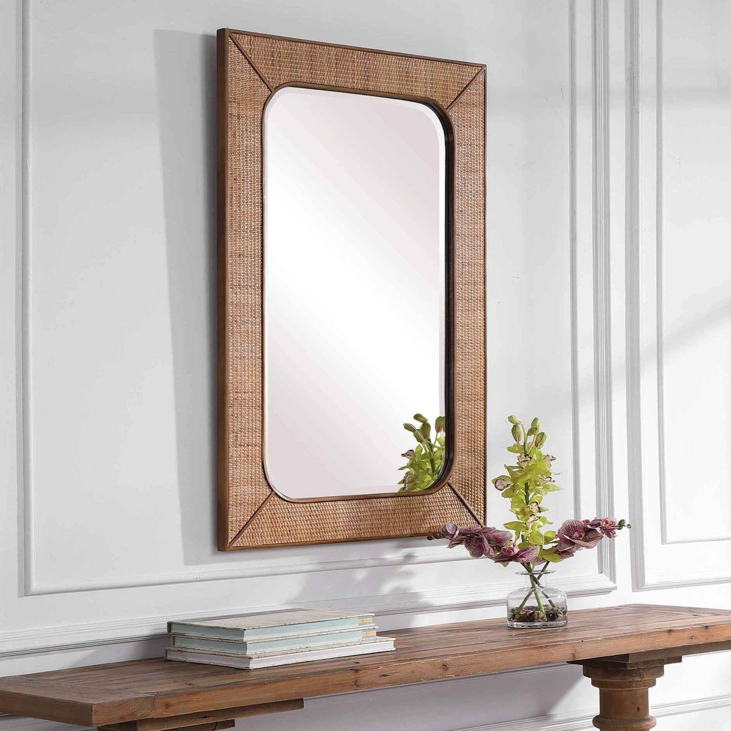 TAHITI WOVEN RATTAN MIRROR