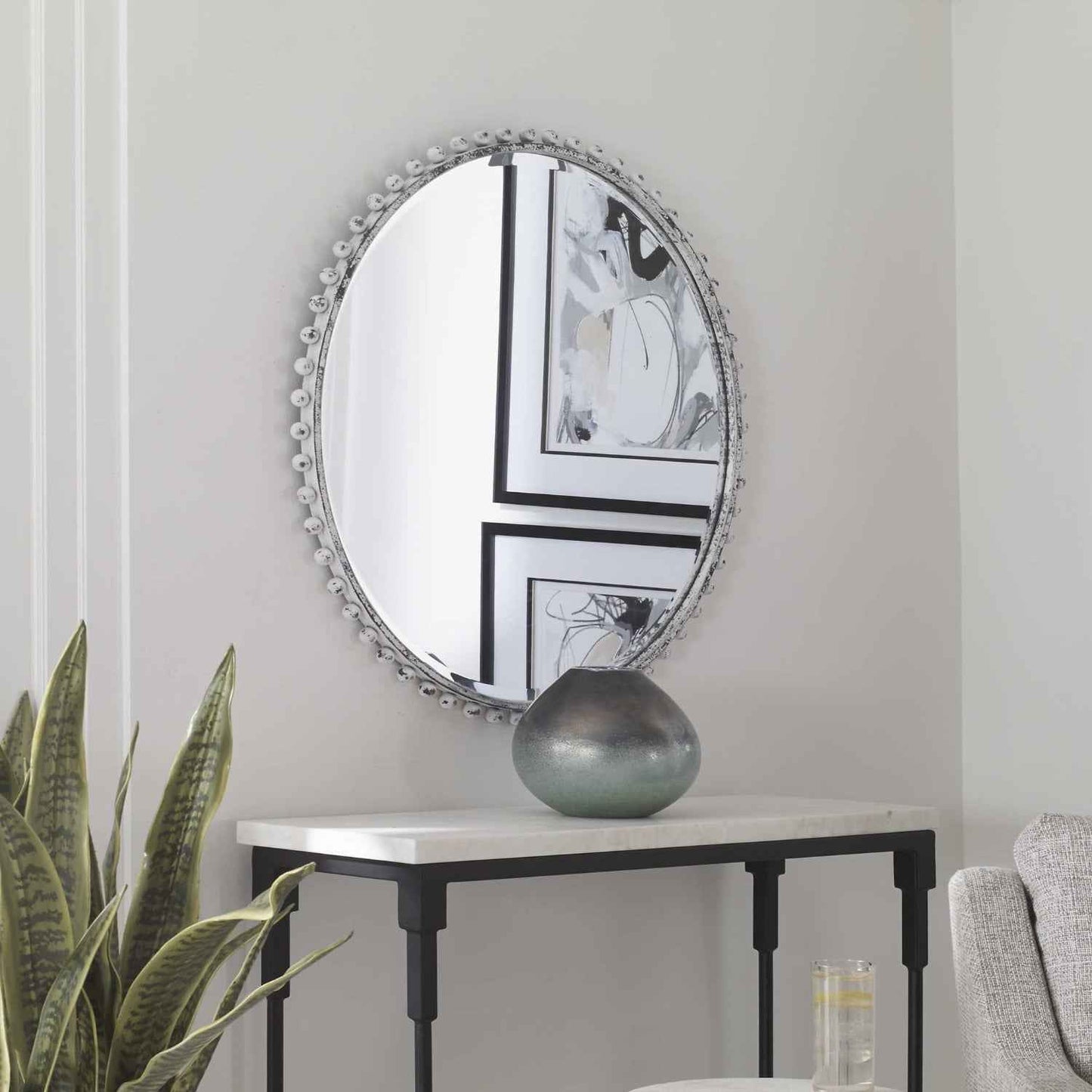 TAZA ROUND MIRROR: VINTAGE WHITE