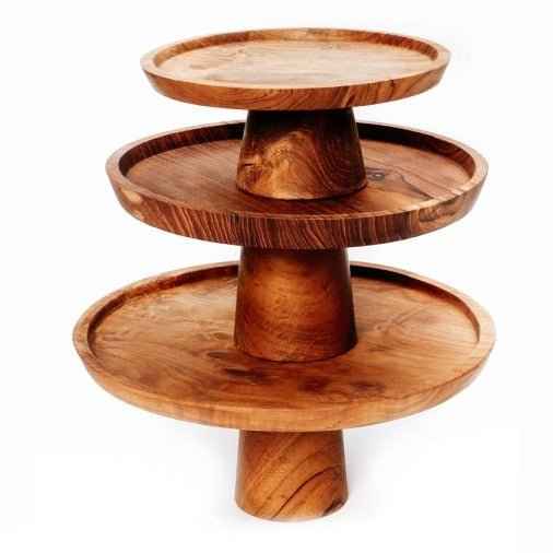 TEAK ROOT CAKE DISH / 3 SIZES