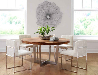 CHULETA ROUND DINING TABLE ON STAINLESS STEEL BASE, NATURAL