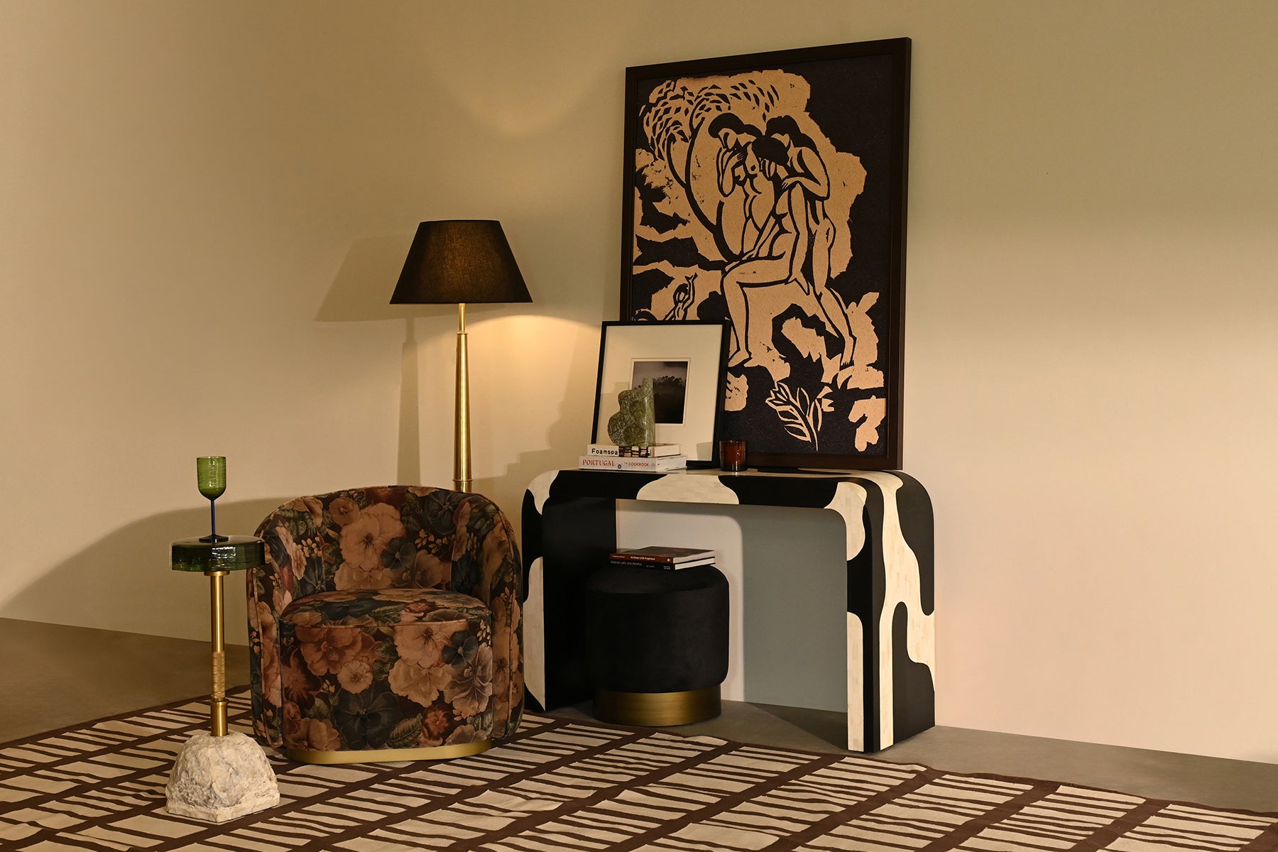 Handmade Bone Inlay Console Table Black and White Abstract wave inlay pattern | Unique Exotic Design for Entryway, Living Room, and Dining Room Decor - Hansa Handicraft