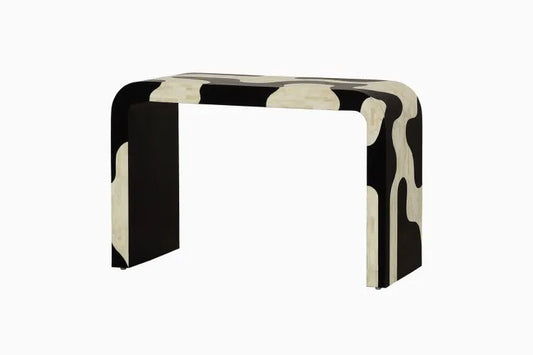 Handmade Bone Inlay Console Table Black and White Abstract wave inlay pattern | Unique Exotic Design for Entryway, Living Room, and Dining Room Decor - Hansa Handicraft