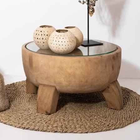 TIMBER SIDE TABLE | NATURAL | GLASS TOP