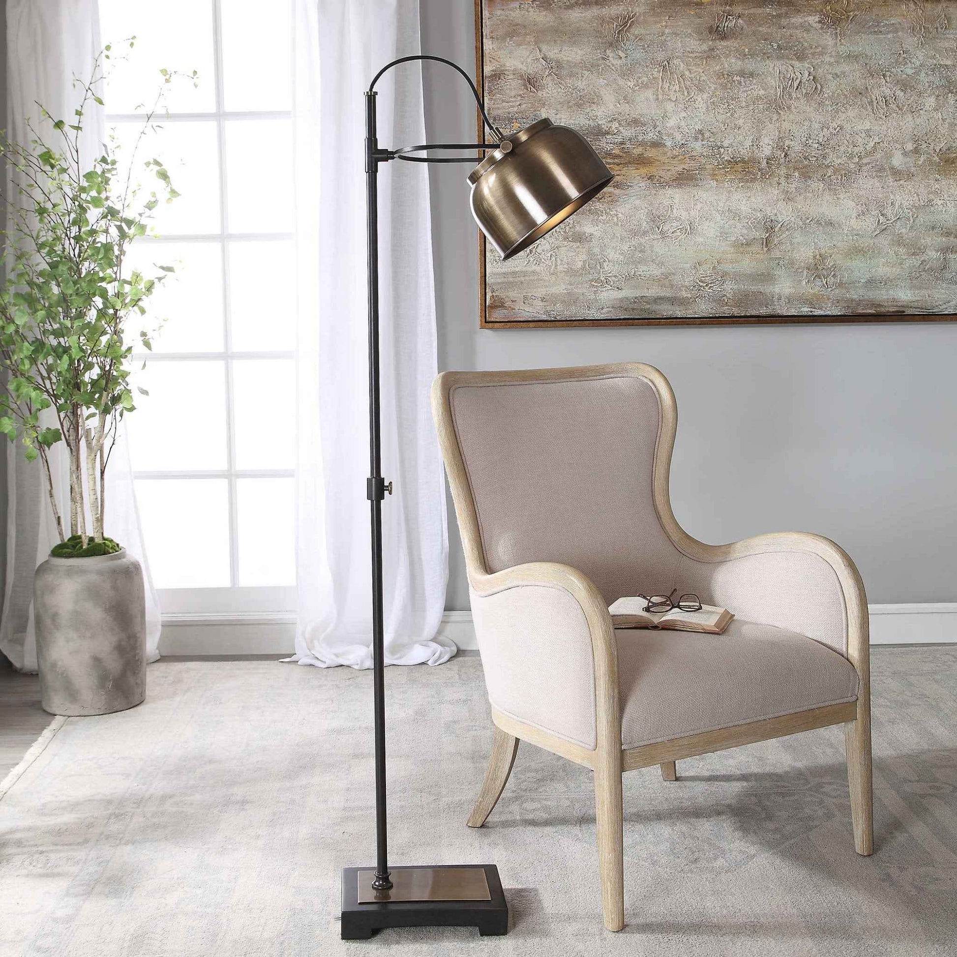 VINTAGE BRASS INDUSTRIAL FLOOR LAMP