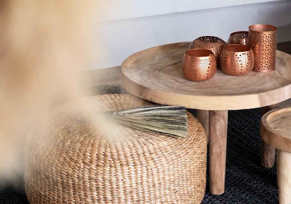 WATER HYACINTH POUF + COFFEE TABLE | NATURAL