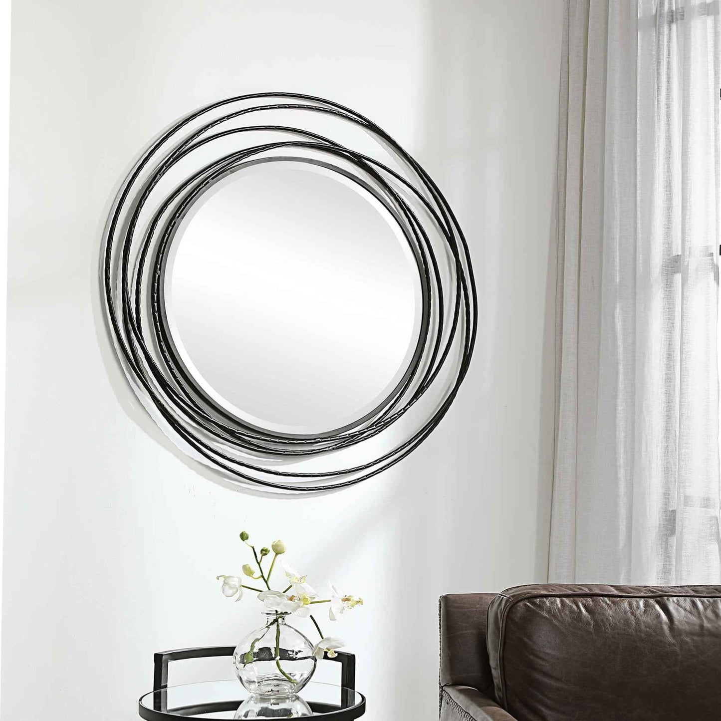WHIRLWIND BLACK IRON ROUND MIRROR