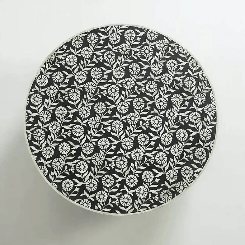 Floral Bone Inlay Round Coffee Table for Home Centre Table by Hansa Handicraft