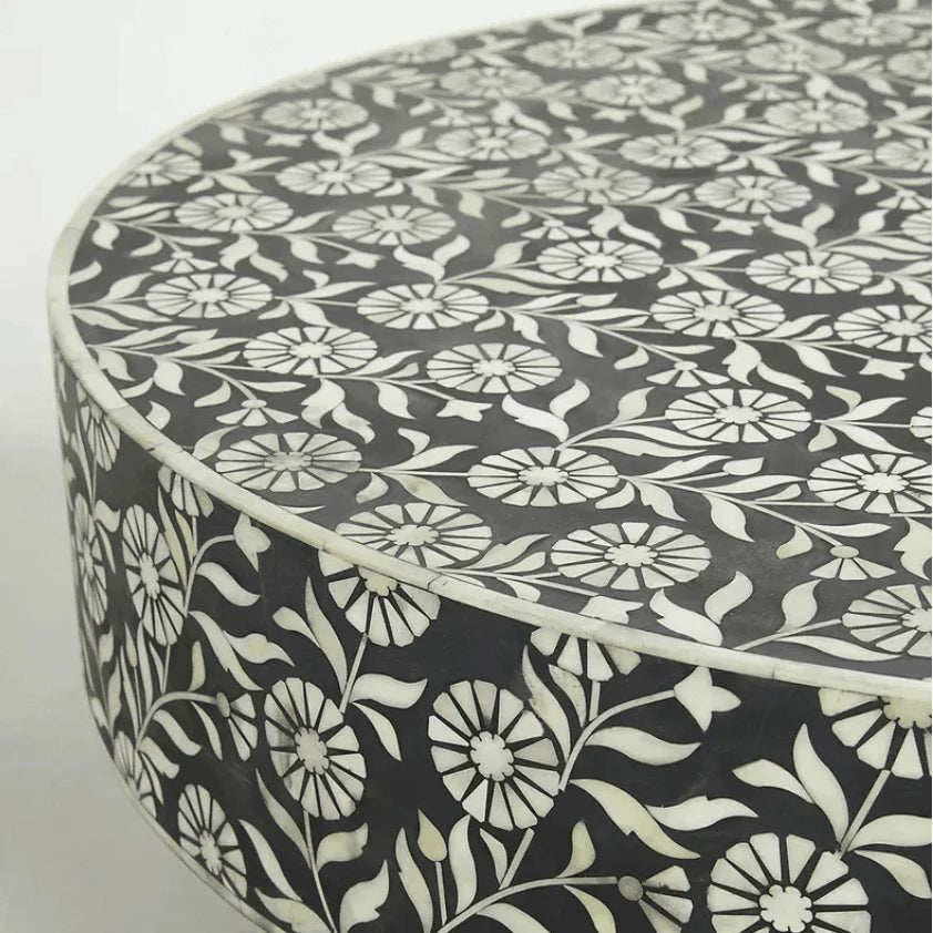 Floral Bone Inlay Round Coffee Table for Home Centre Table by Hansa Handicraft