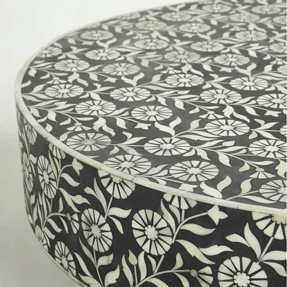 Floral Bone Inlay Round Coffee Table for Home Centre Table by Hansa Handicraft