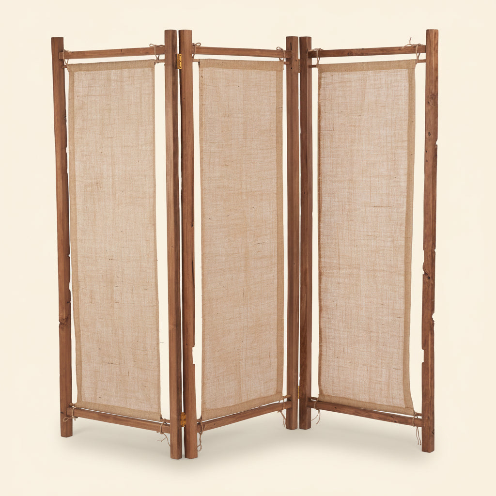 ZENBU ROOM DIVIDER - SCREEN | RECLAIMED TEAK +JUTE - Hansa Handicraft