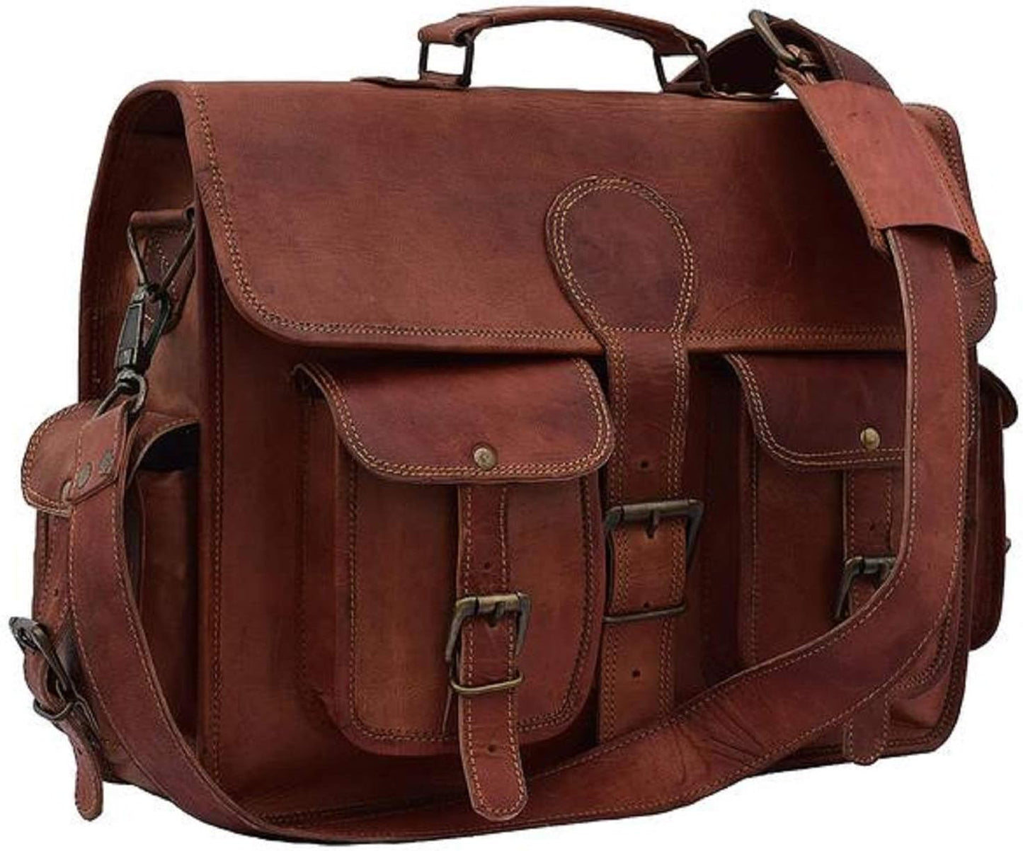 Hansa Handicraft Vintage Leather Laptop Bag for Men Full Grain Large Leather Messenger bag, Rustic look Best leather briefcase