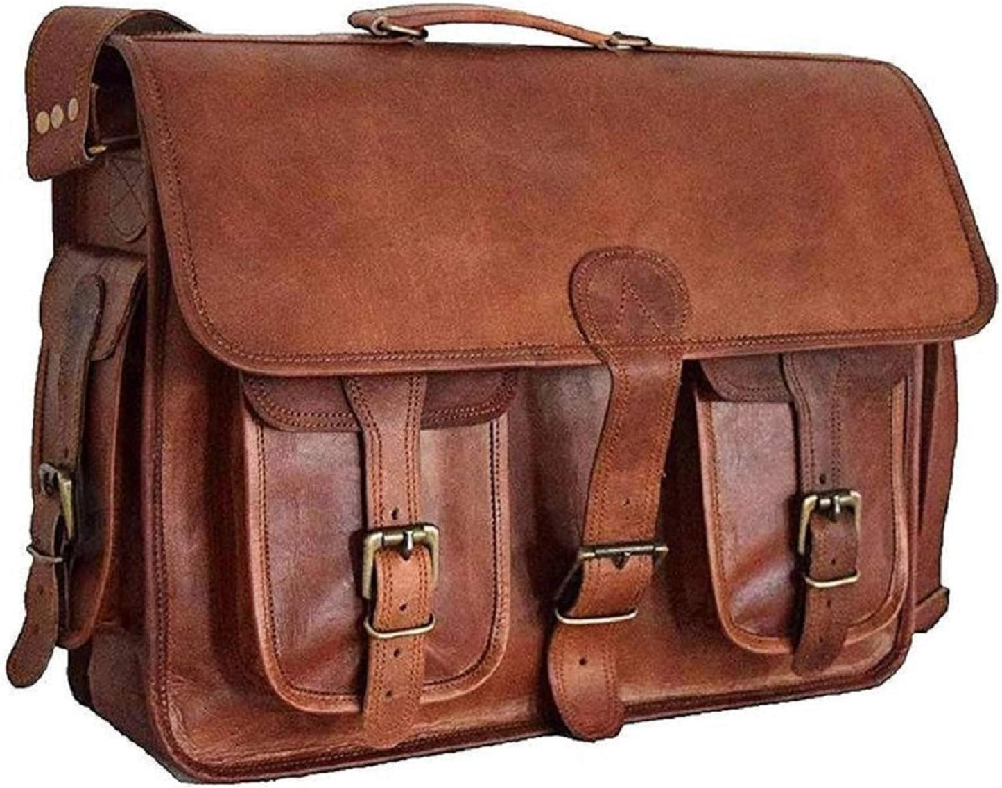 Hansa Handicraft Vintage Leather Laptop Bag for Men Full Grain Large Leather Messenger bag, Rustic look Best leather briefcase