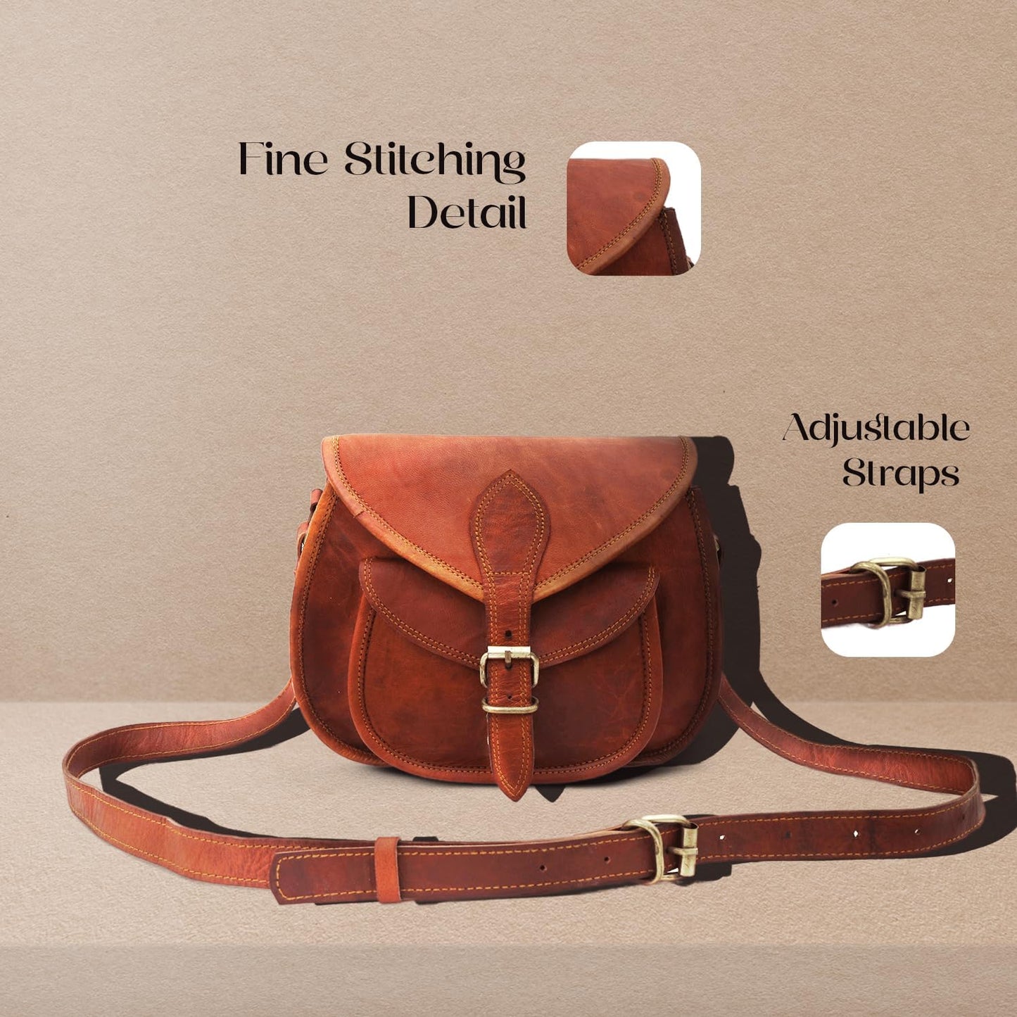 Hansa Handicraft-Handmade Women Vintage Style Genuine Leather Crossbody Shoulder Bag Satchel ladies Purse Saddle Bag Crossover Bags for Women Travel