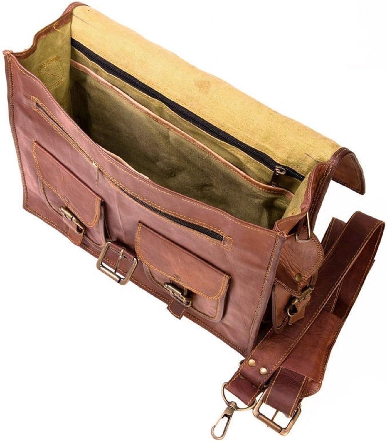 Hansa Handicraft Vintage Leather Laptop Bag for Men Full Grain Large Leather Messenger bag, Rustic look Best leather briefcase