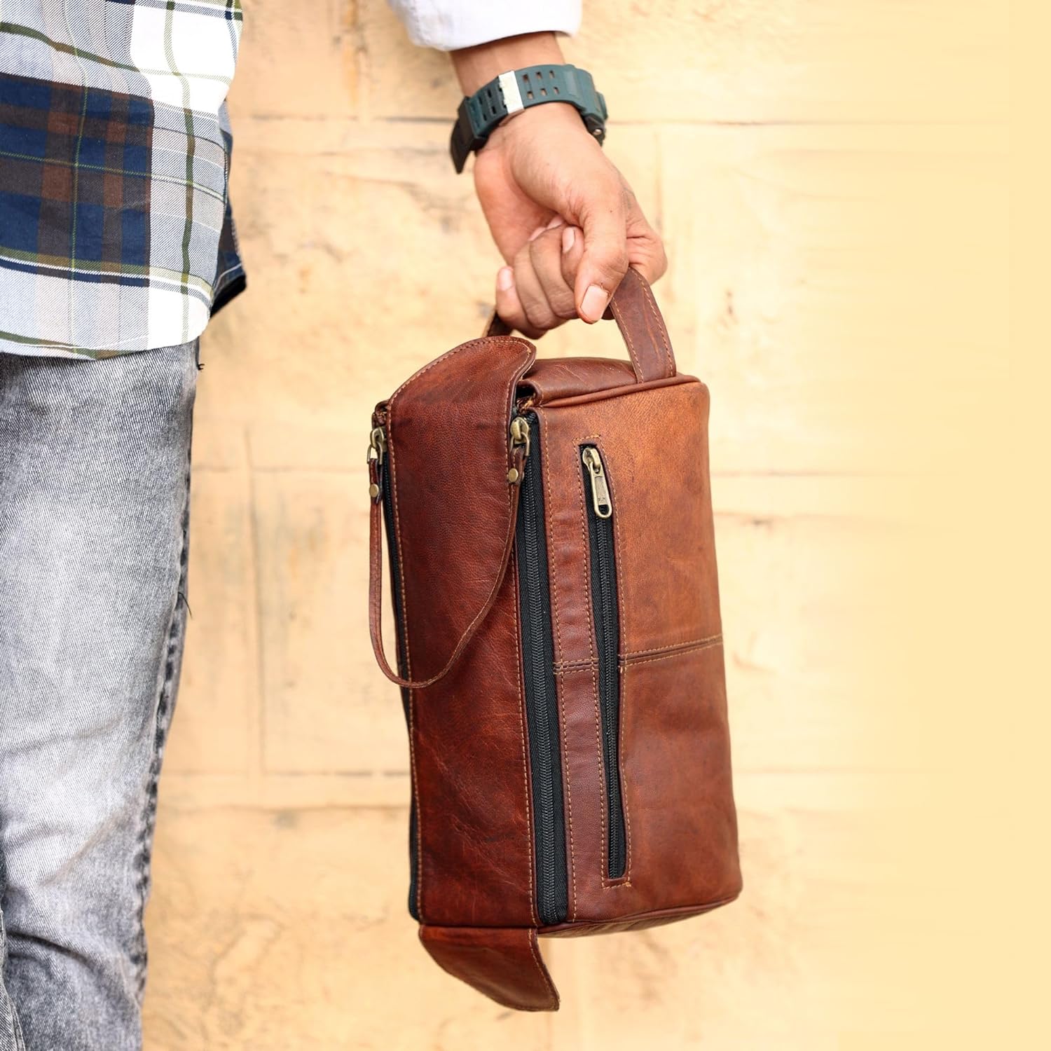 best men's travel bag for toiletries Hansa Genuine Leather Toiletry Bag Large Dopp Kit for Men & Women Travel Pouch Cosmetic Organizer