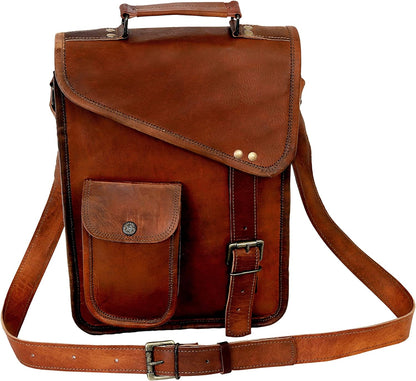 18" leather satchel tablet bag laptop case office briefcase messenger gift for men computer distressed shoulder bag