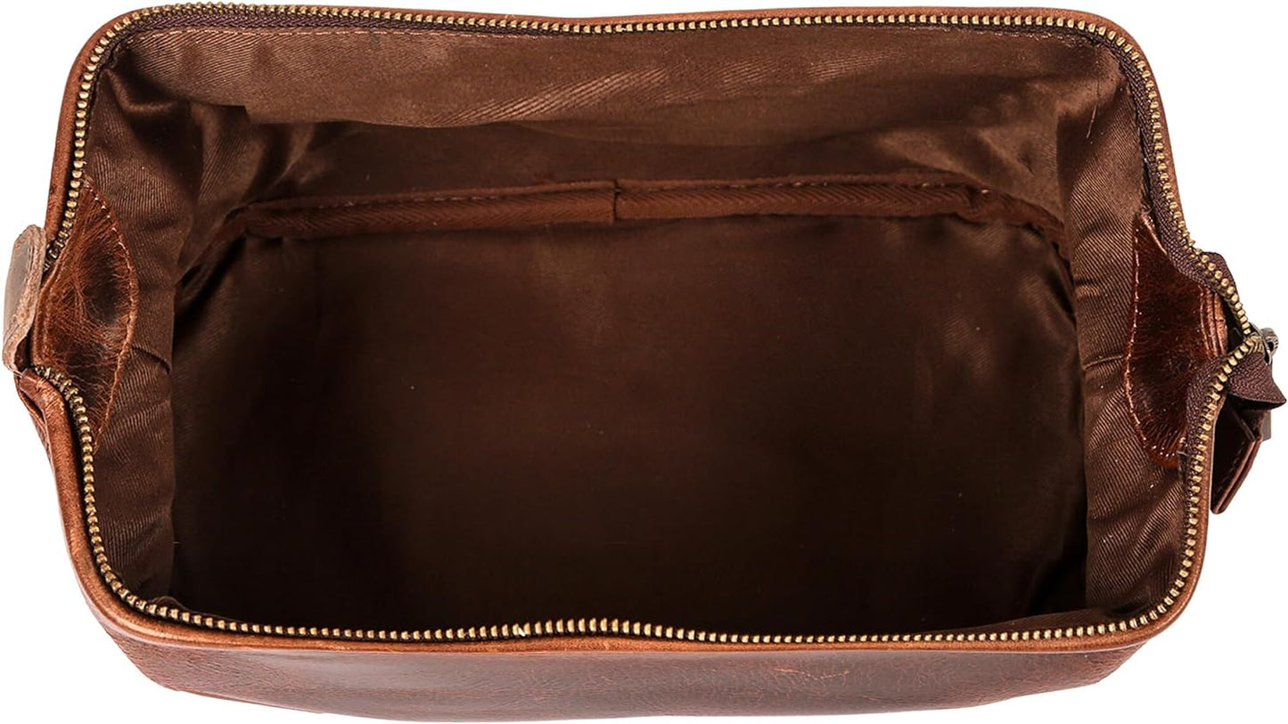 Hansa Leather Toiletry Bag for Men - Best Gift for Men - Premium Genuine Leather Dopp Kit Shaving Kit Organizer Travel Kit Pouch Bag for Men - Large Size - Rustic Brown