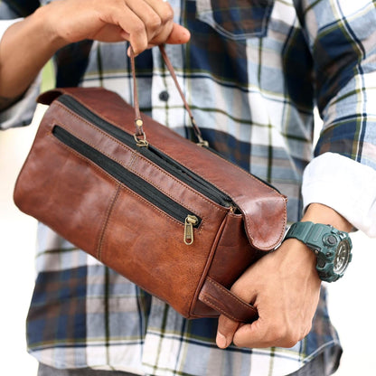 Hansa Genuine Leather Toiletry Bag Large Dopp Kit for Men & Women Travel Pouch Cosmetic Organizer Best Toiletries Bags for Bathroom and Traveling
