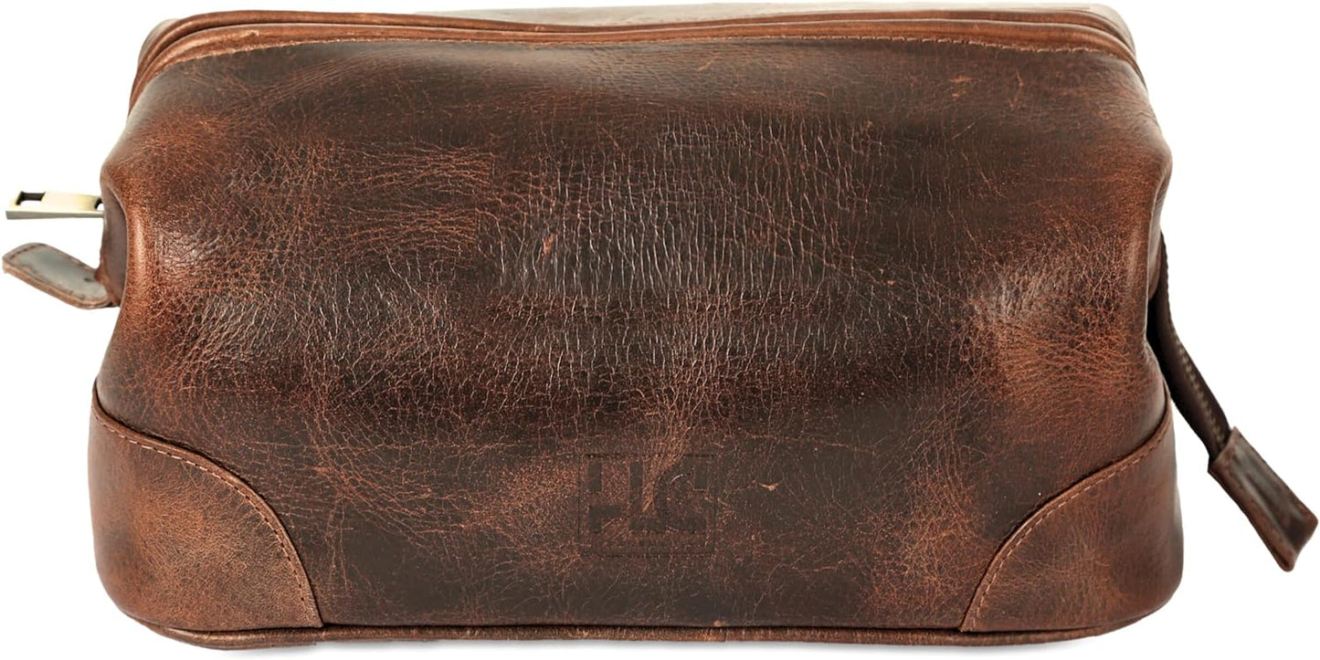 Hansa Leather Toiletry Bag for Men - Best Gift for Men - Premium Genuine Leather Dopp Kit Shaving Kit Organizer Travel Kit Pouch Bag for Men - Large Size - Rustic Brown