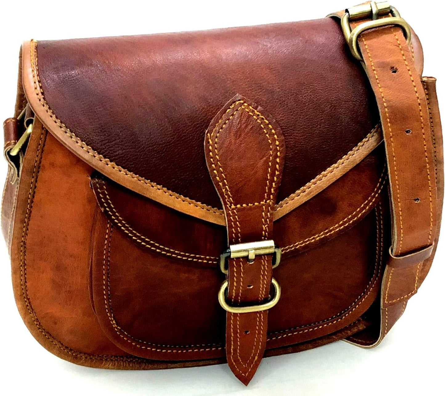 Hansa Handicraft-Handmade Women Vintage Style Genuine Leather Crossbody Shoulder Bag Satchel ladies Purse Saddle Bag Crossover Bags for Women Travel