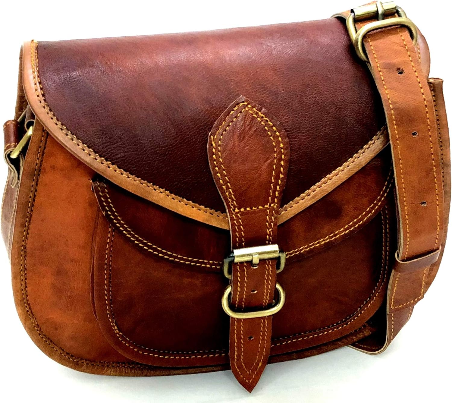 Hansa Handicraft-Handmade Women Vintage Style Genuine Leather Crossbody Shoulder Bag Satchel ladies Purse Saddle Bag Crossover Bags for Women Travel - Hansa Handicraft
