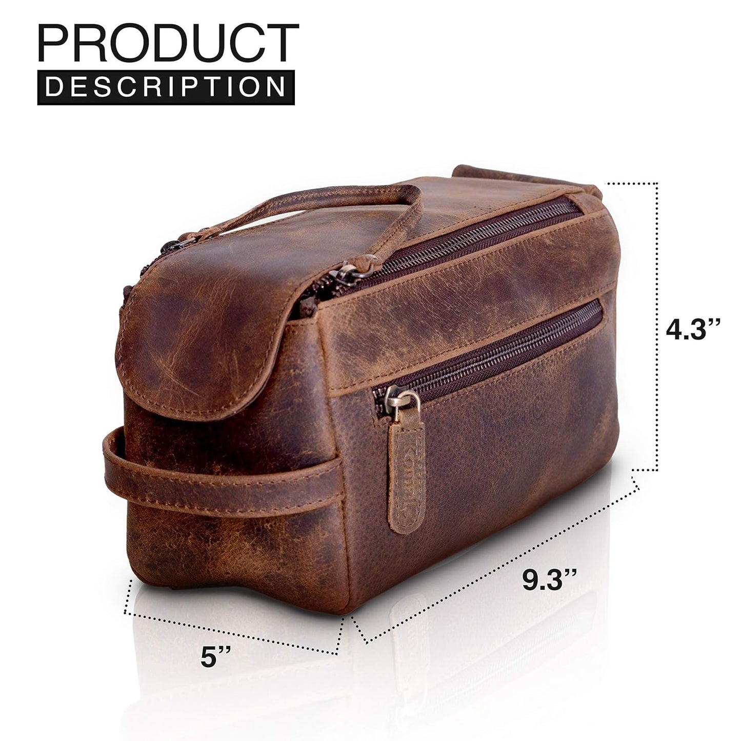 Hansa Premium Buffalo Leather Unisex Toiletry Bag Travel Dopp Kit