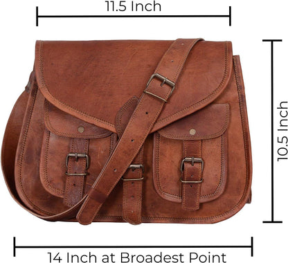 Hansa Handicraft 14 Inch Leather crossbody bags Purse Women Shoulder Bag Satchel Ladies Tote Travel Purse full grain Leather (Tan Brown)