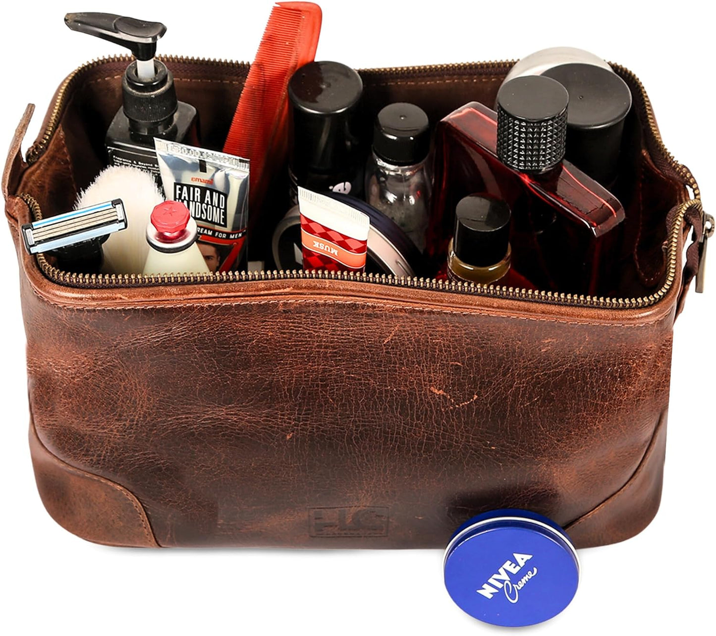 Hansa Leather Toiletry Bag for Men - Best Gift for Men - Premium Genuine Leather Dopp Kit Shaving Kit Organizer Travel Kit Pouch Bag for Men - Large Size - Rustic Brown