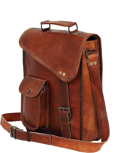 18" leather satchel tablet bag laptop case office briefcase messenger gift for men computer distressed shoulder bag