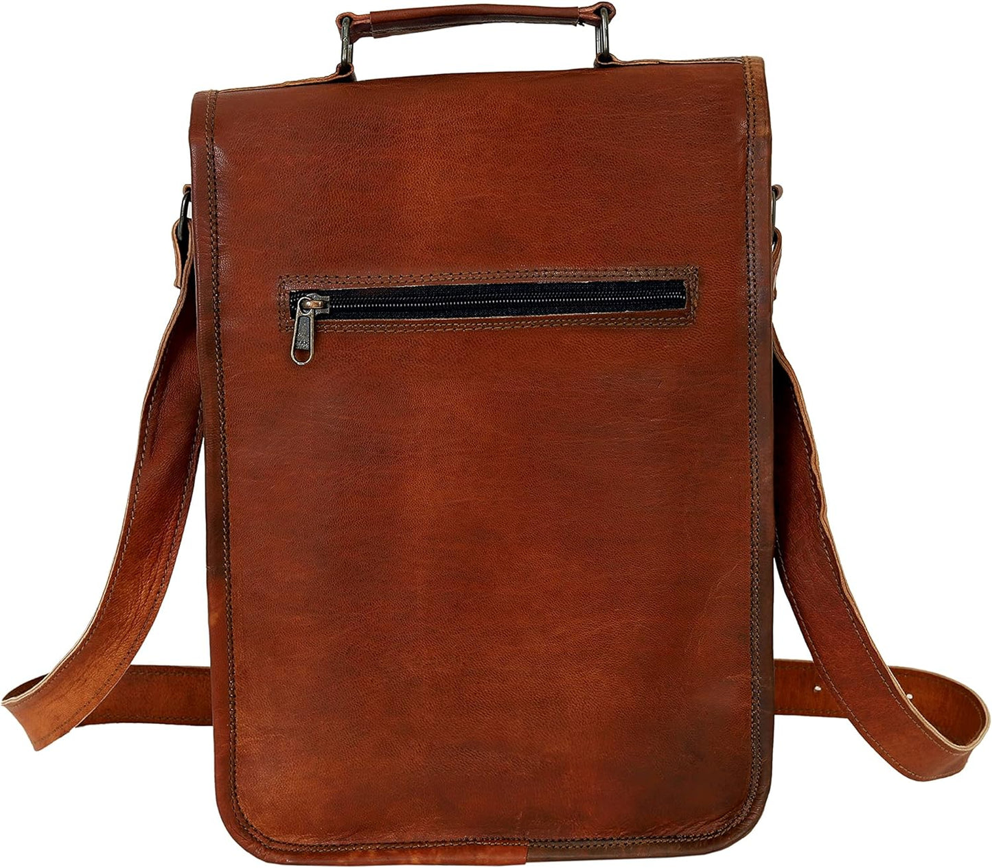 18" leather satchel tablet bag laptop case office briefcase messenger gift for men computer distressed shoulder bag