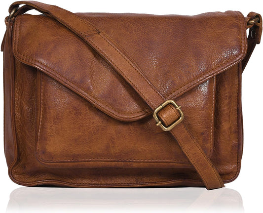 Hansa Handmade Leather Flapover Crossbody Purse for Women with Adjustable Strap & Overflap Snap Closure Tote/Bag