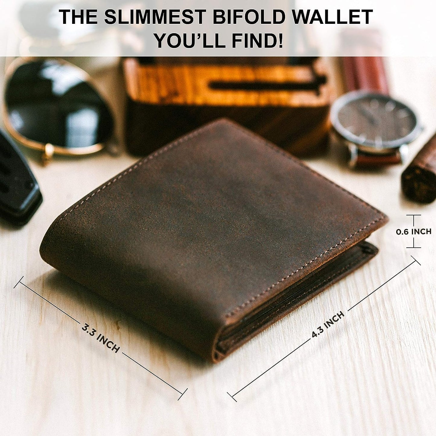 Hansa Handicraft Top Grain Leather Wallet for Men | RFID Blocking | Bifold, Extra Capacity with 2 ID Windows | Ultra Strong Stitching | Slim Billfold with 8 Card Slots | Gift for Him