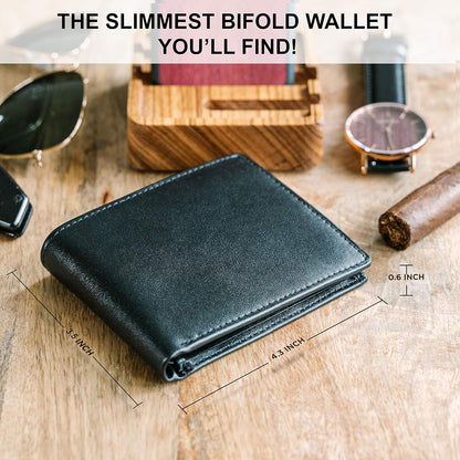 Hansa Handicraft Top Grain Leather Wallet for Men | RFID Blocking | Bifold, Extra Capacity with 2 ID Windows | Ultra Strong Stitching | Slim Billfold with 8 Card Slots | Gift for Him