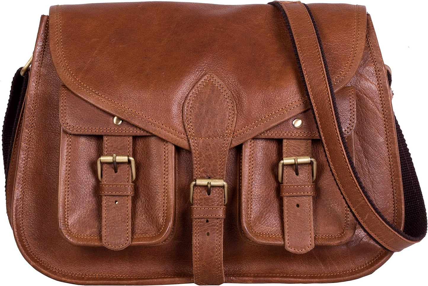 Hansa Handicraft 14 Inch Leather crossbody bags Purse Women Shoulder Bag Satchel Ladies Tote Travel Purse full grain Leather (Tan Brown)