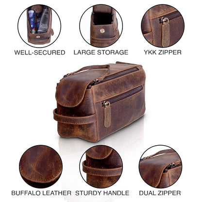 Hansa Premium Buffalo Leather Unisex Toiletry Bag Travel Dopp Kit