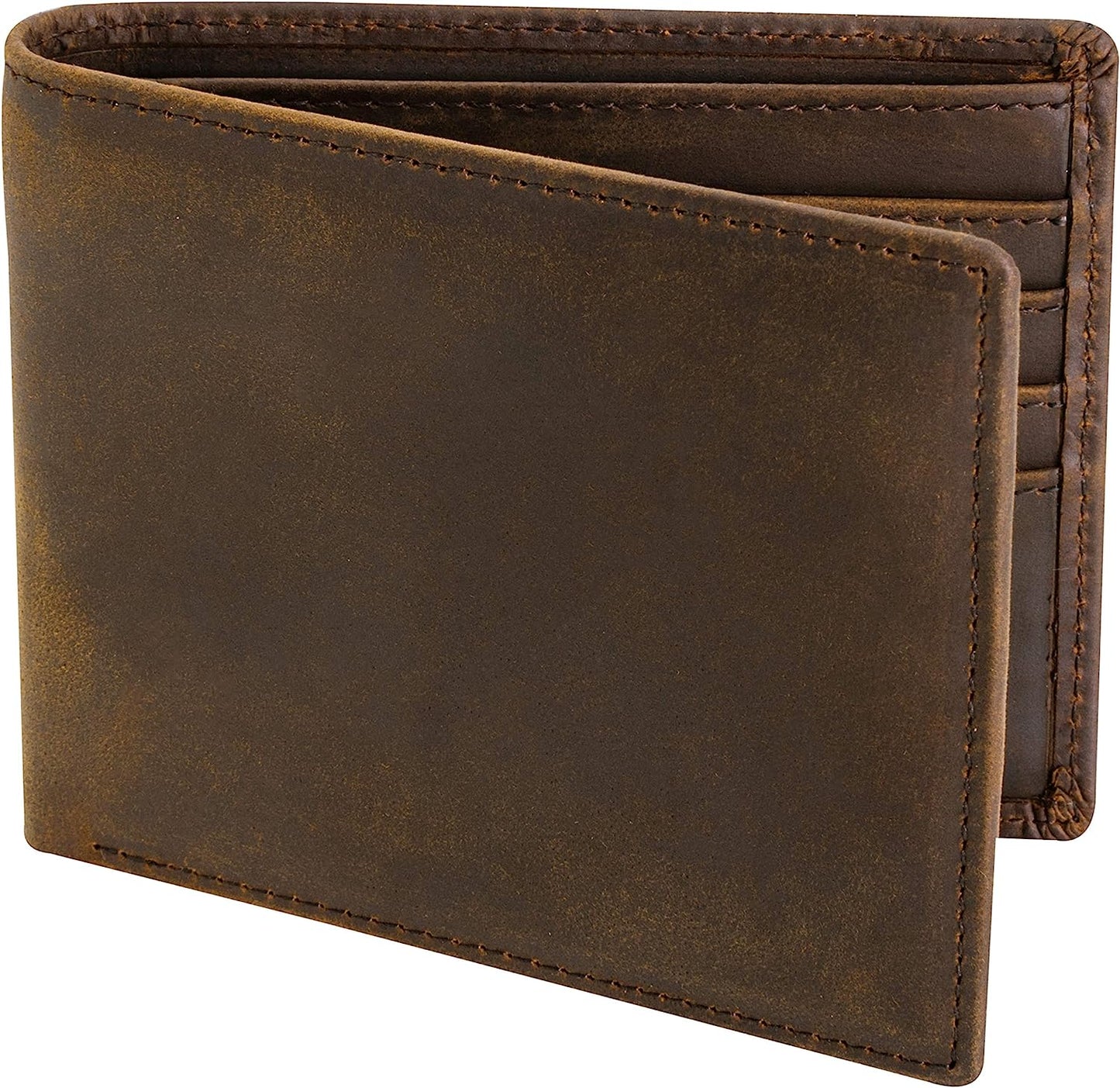 Hansa Handicraft Top Grain Leather Wallet for Men | RFID Blocking | Bifold, Extra Capacity with 2 ID Windows | Ultra Strong Stitching | Slim Billfold with 8 Card Slots | Gift for Him